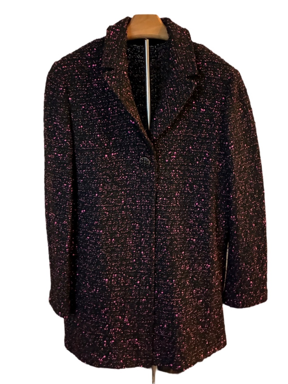 St. John Black Blazer with Pink Speckled Tweed